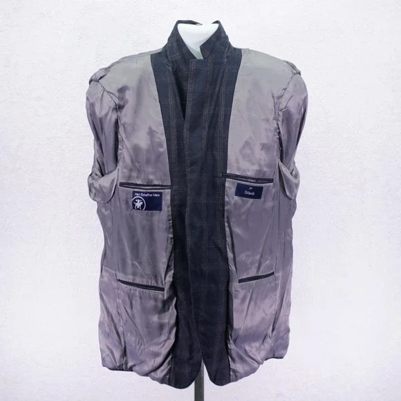 Hart Schaffner Marx Blue / Gray With Tan White Windowpane Wool Sport‎ Coat 42L